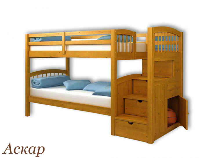 Деревянная двухэтажная кровать для двух детей с лестницей-комодом «Аскар»