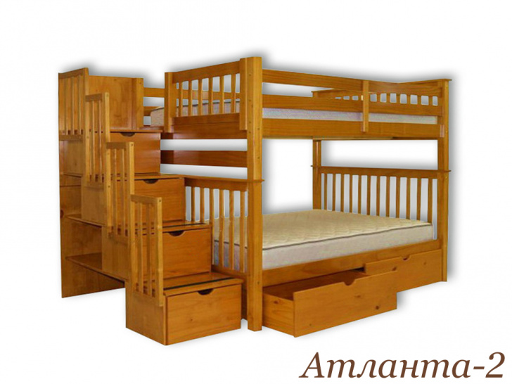 Деревянная двухъярусная кровать с лестницей-комодом и ящиками «Атланта-2»