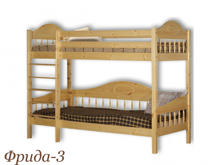 Двухъярусная кровать из массива для детей с кроватью-диванчиком снизу «Фрида-3»