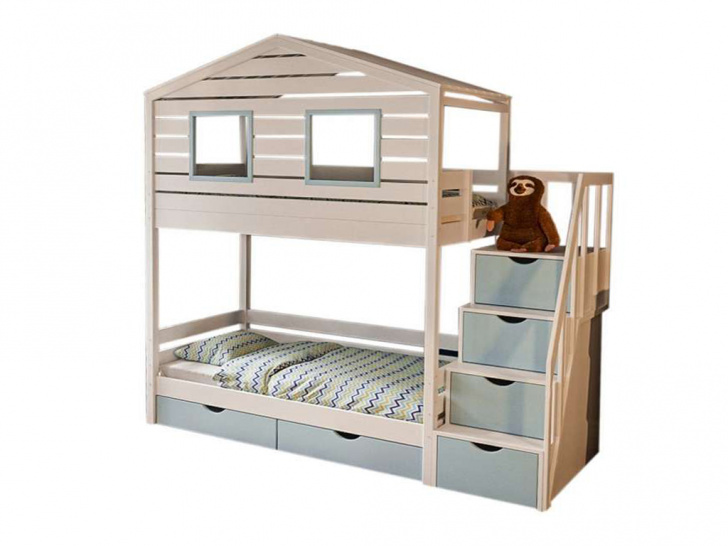 Двухъярусная кровать-домик с лестницей комодом «Kids-10»