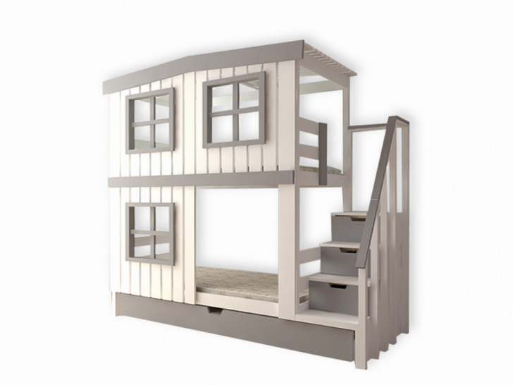 Большая детская двухэтажная кровать-домик с комодом лестницей «Kids-18»
