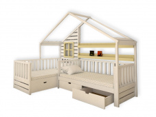 Угловая кровать-домик для двух детей с ящиками для белья «Kids-5»