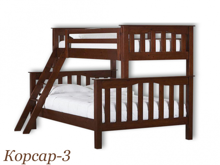 Двухъярусная кровать с нижним широким местом для детей и взрослых «Корсар»