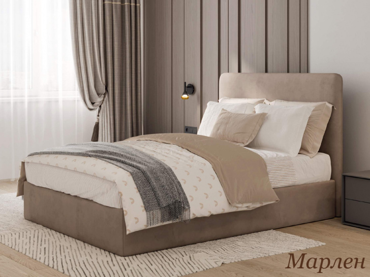 Лаконичная двуспальная кровать с мягким изголовьем «Марлен»