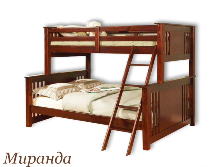 Деревянная двухъярусная семейная кровать для родителей и ребенка «Миранда»