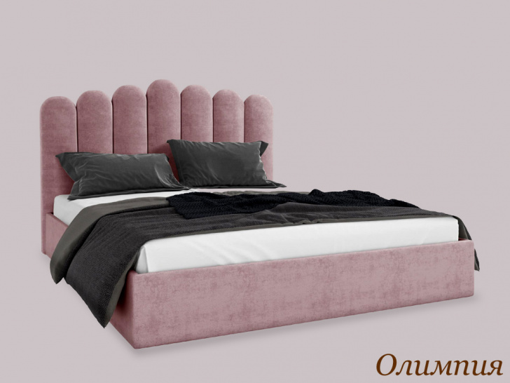 Розовая кровать с мягким фигурным изголовьем «Олимпия»