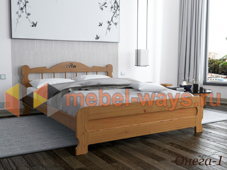 Стильная деревянная кровать с резной спинкой-изголовьем «Онега-1»