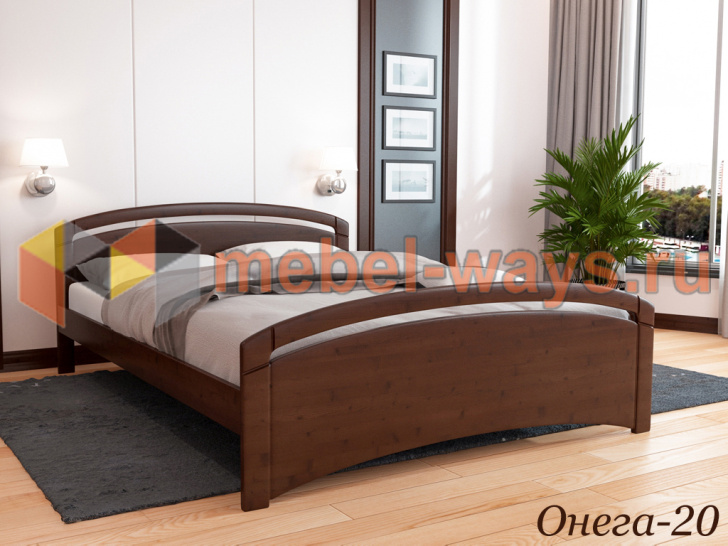 Деревянная кровать с закругленными спинками изголовья «Онега-20»