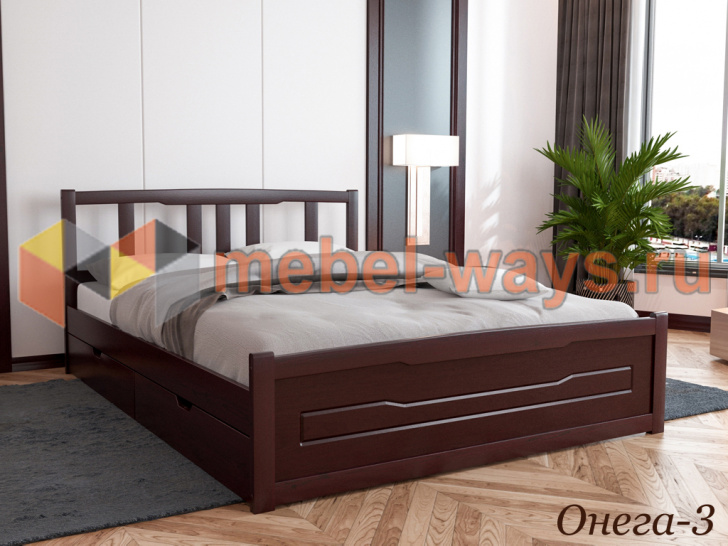 Комфортная двуспальная кровать из массива с изголовьем «Онега-3»