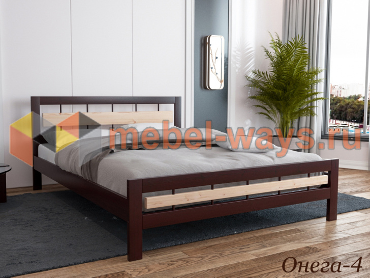 Двуспальная кровать из дерева без ящиков «Онега-4»