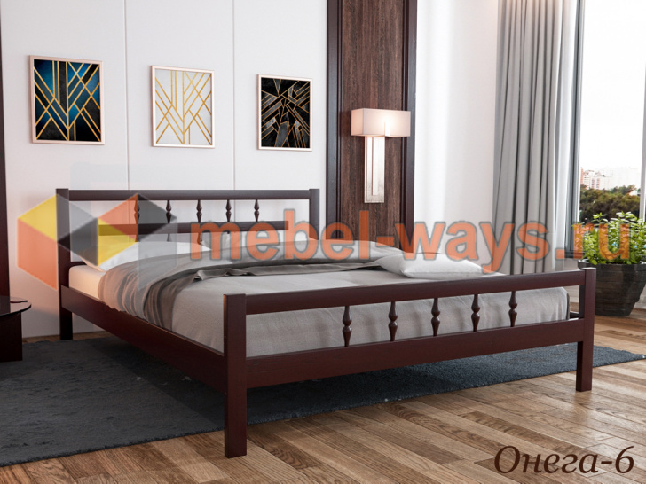 Двуспальная кровать из массива с красивыми точеными спинками «Онега-6»
