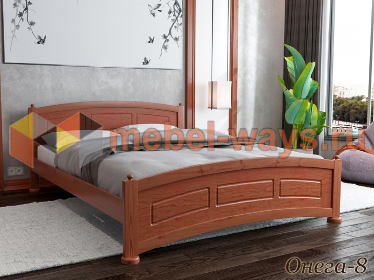 Кровать из дерева с полукруглой спинкой-изголовьем «Онега-8»