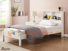 Белая подростковая кровать из массива с полками в изголовье «Виго»