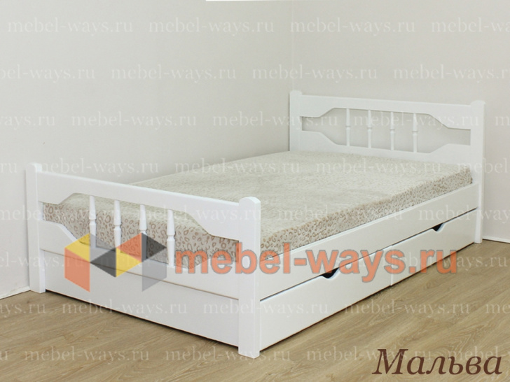 Двуспальная кровать из дерева с ящиками для белья Мальва