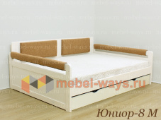 Красивая кровать-тахта с мягкой спинкой и с ящиками Юниор-8М