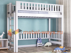 Кровать-чердак из массива дерева с лестницей с торца «Галлея – 3»