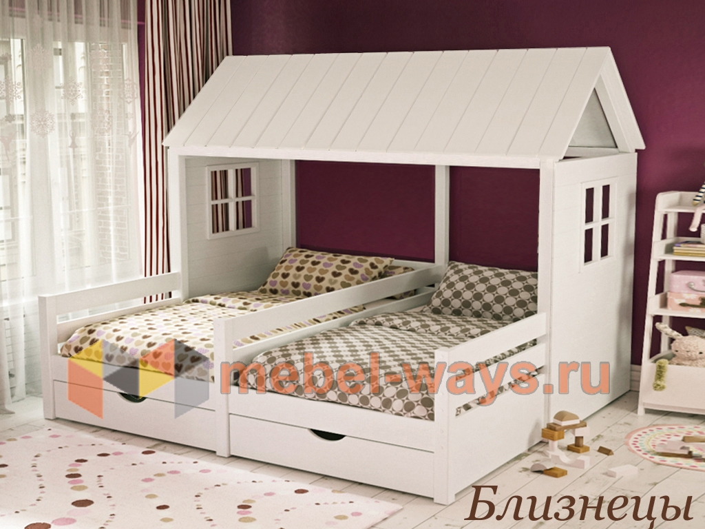 Кровать-домик для двух детей двойняшек «Близнецы»