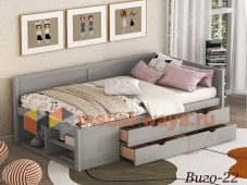 Кровать с угловыми спинками из массива с ящиками и полками «Виго-22»