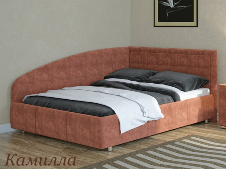 Недорогая угловая кровать с двумя мягкими спинками «Камилла»