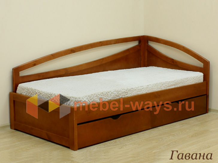Односпальная угловая кровать из дерева с двумя ящиками «Гавана»