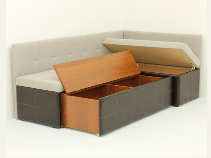 Пример раскладки кухонного дивана с двумя открытыми ящиками